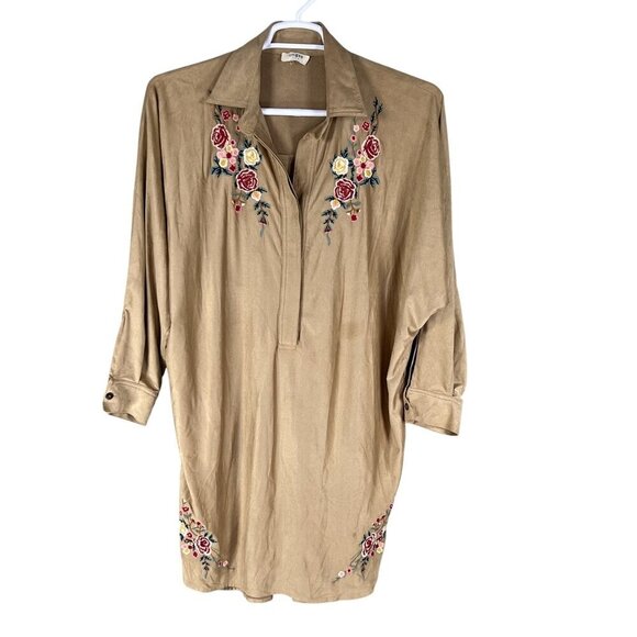 Umgee Women L Embroidered Tunic Vegan Suede Dress Western Cowgirl Lagenlook Boho - Picture 8 of 16